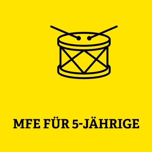 Symbole eine Trommel mit Aufschrift MFE für 5-Jährige