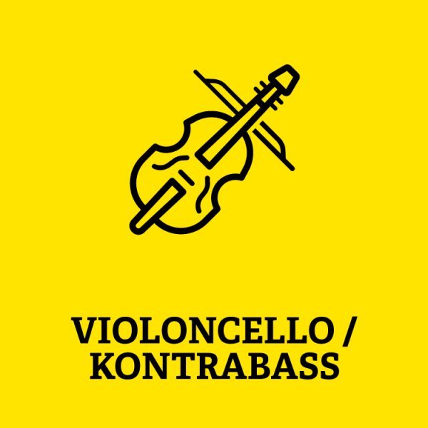 Symbole eines Kontrabasses mit Aufrschrift Violoncello/Kontrabass