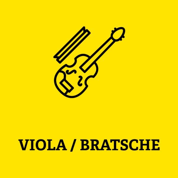 Symbol eine Bratsche mit Aufschrift Viola/Bratsche