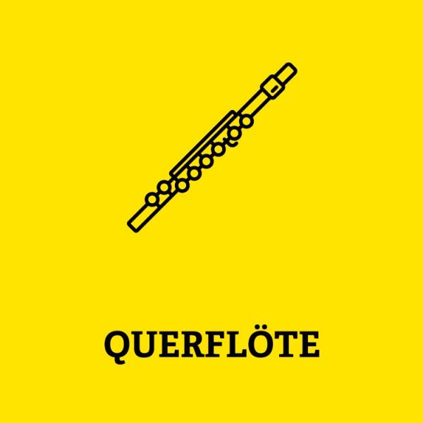 Symbol eineQuerflöte mit Aufschrift Querflöte