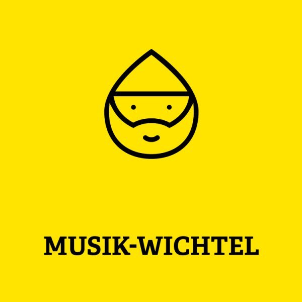 Symbole eines Wichtelkopfes mit Aufschrift Musik-Wichtel