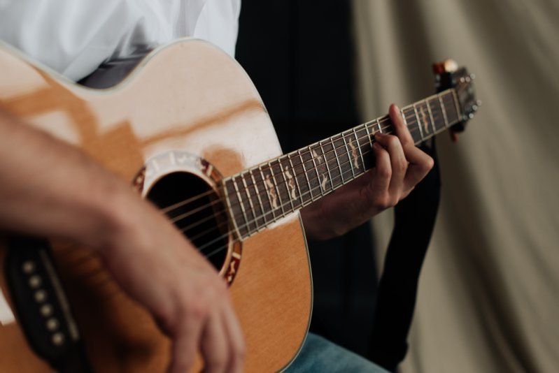 Ausschnitt einer bespielten Gitarre