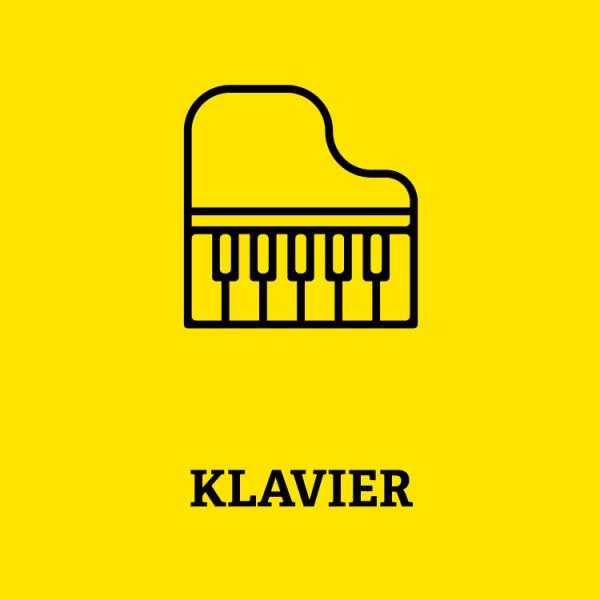 Symbol eines Klaviers mit Aufschrift Klavier