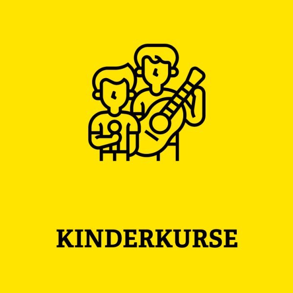 Zwei Personen mit Mikrofon und Gitarre und der Aufschrift Kinderkurse