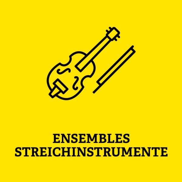 Symbole einer Geige mit Aufschrift Ensembles Streichinstrumente
