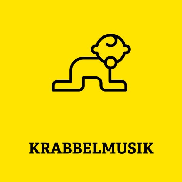 Symbole eines kabbelenden Kindes mit Aufschrift Krabbelmusik