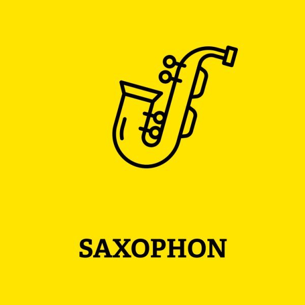 Symbol eines Saxophon mit Aufschrift Saxophon