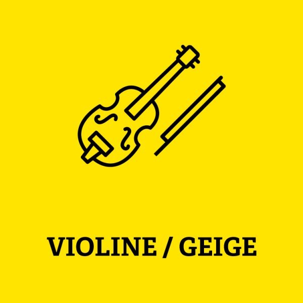 Symbol einer Geige mit Aufschrift Violine/Geige